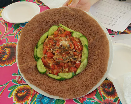 Plate of food seen from above