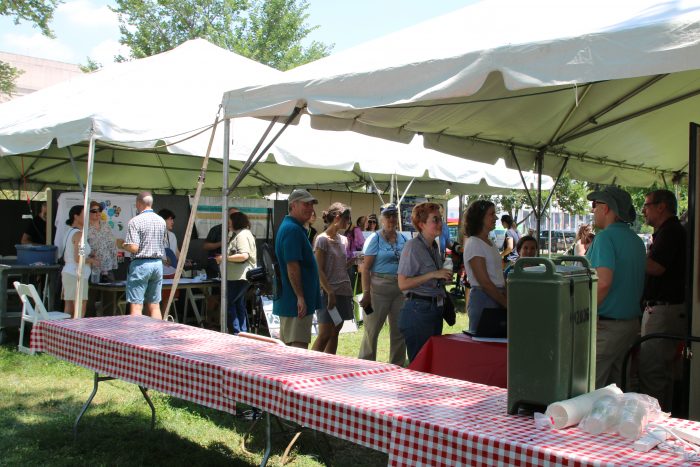 Staff visiting various tents