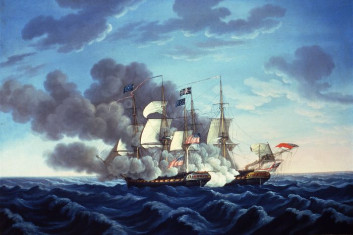 Painting of ship on fire