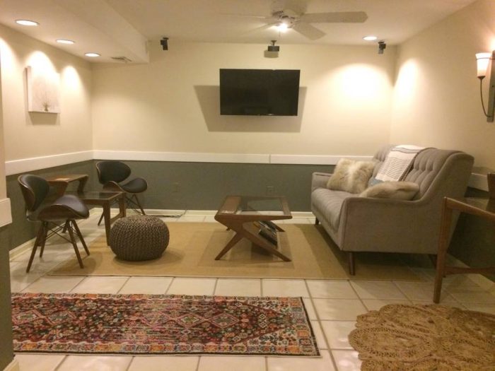 Living room in basement apartment