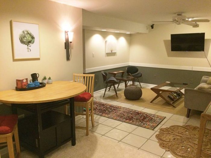 Living room in basement apartment