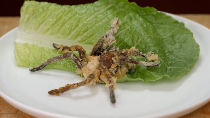 Fried spider with lettuce leaf