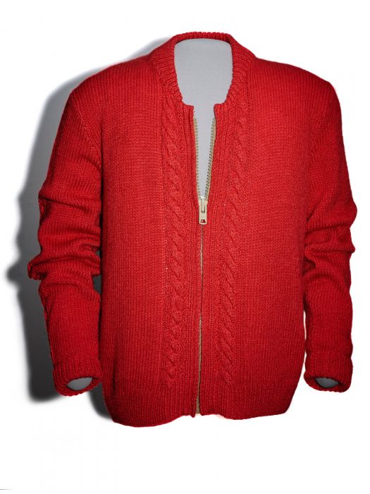 Red zippered cardigan