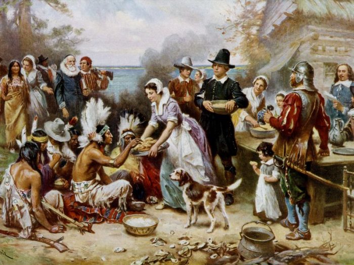 Idealized painting of first Thanlsgiving