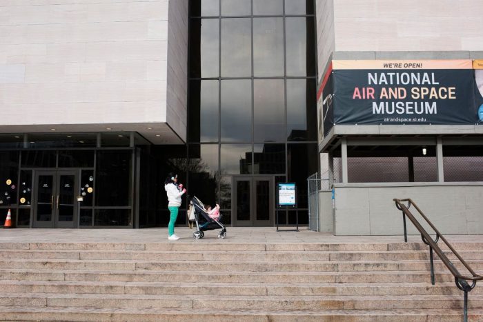 Visitors at door of Air and Space Museum