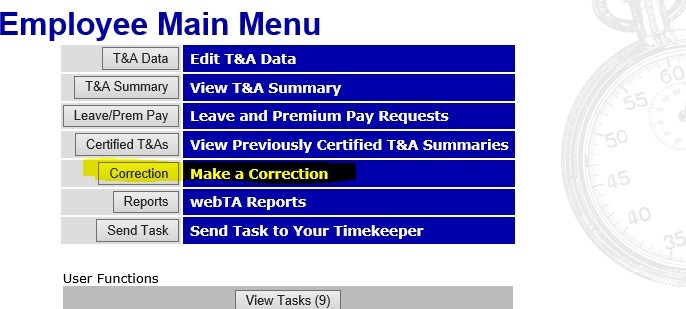 Screen shot of WebTA