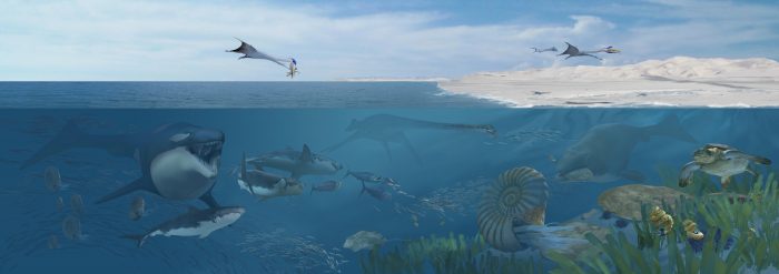 Artists rendering of Cretaceous-era sea
