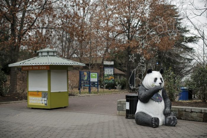 Zoo entrance with closed kiosk