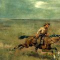 detail of painting of Pony Express rider