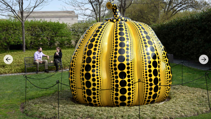 Giant pumpkin sculpture on display