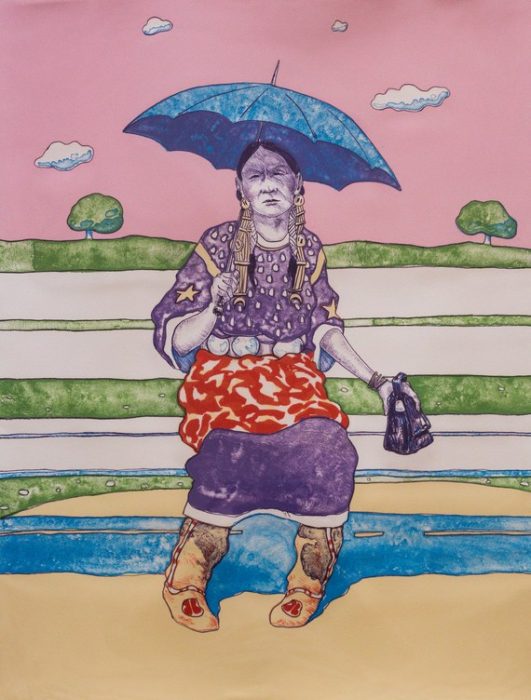 Brightly colored painting of Native woman