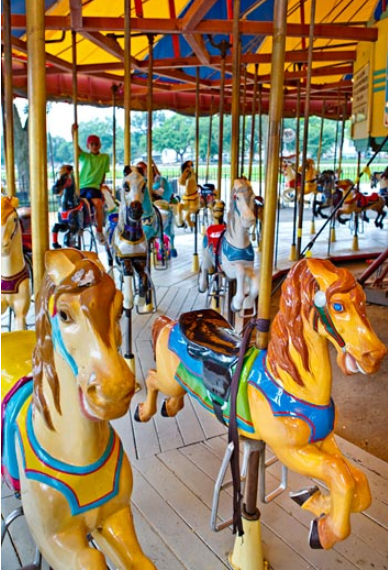 close up of carousel horses