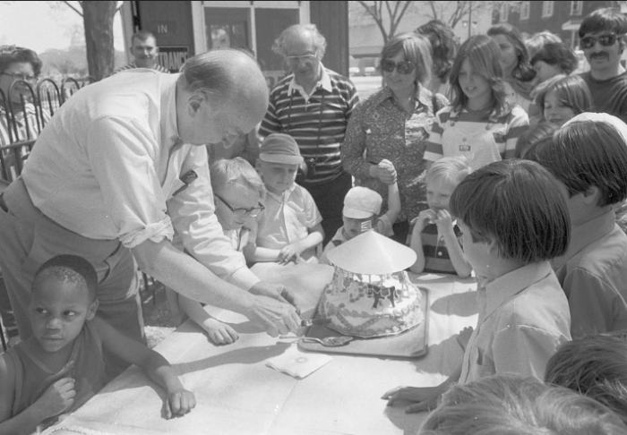 Ripley with children and carousel model