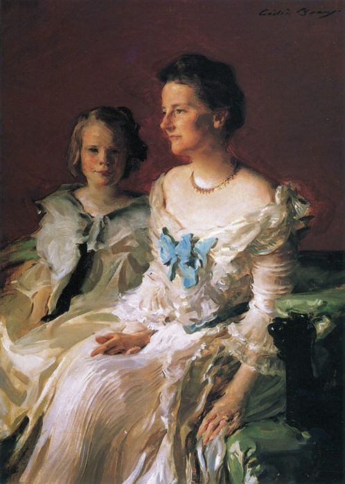 Formal portrait of mother and daughter