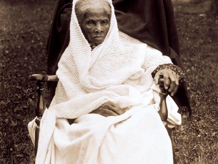 Older Tubman wrapped in shawl