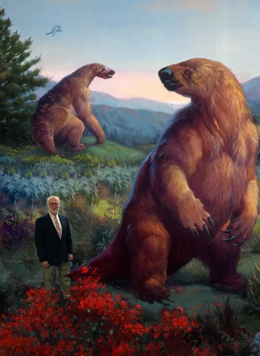 Composite image of Dr Clough and Giant Ground Sloth