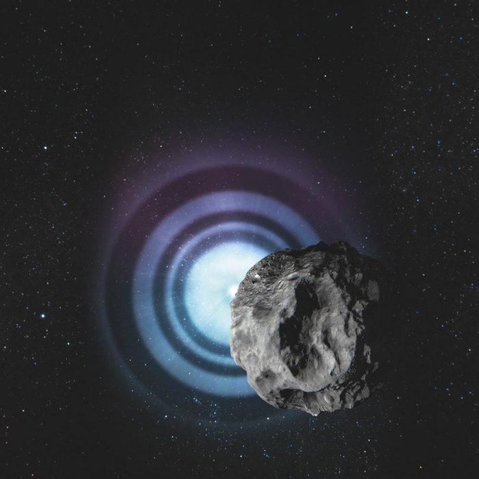 Artists rendering of asteroid passing in front of star