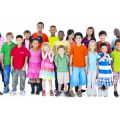 Group of diverse children against white background