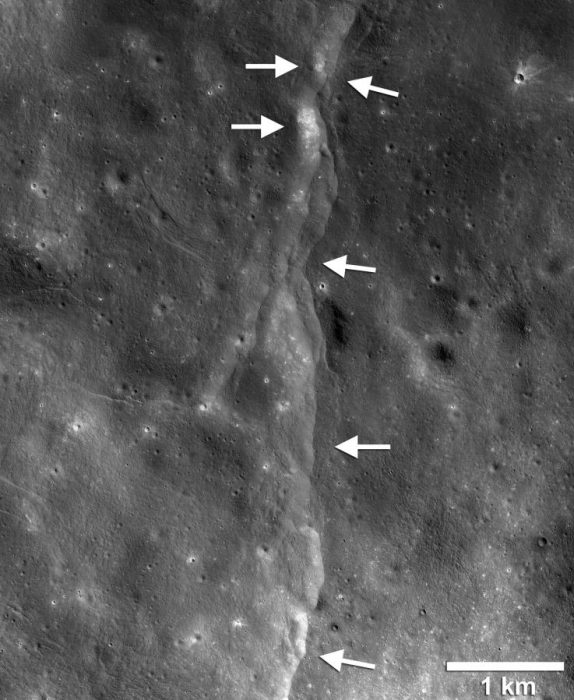 Image of moon's surface showing seismic events