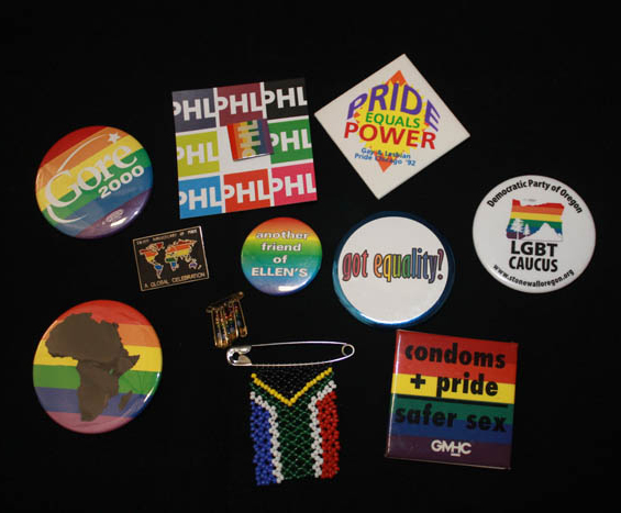 Collection of gay pride buttons