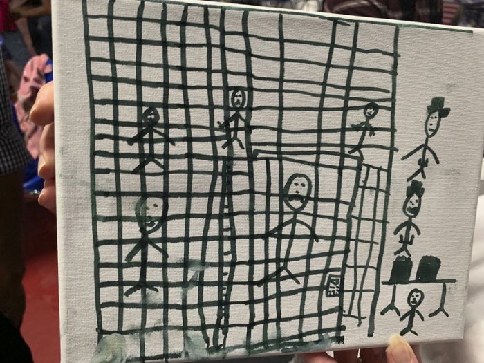 Drawing of people in cages made by migrant child