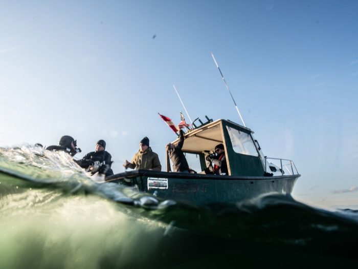 Boat photographed from diver's persepctive