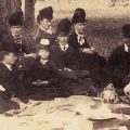 Victorian gentlemen and ladies at a picnic
