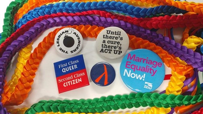 Gay rights buttons and ephemera