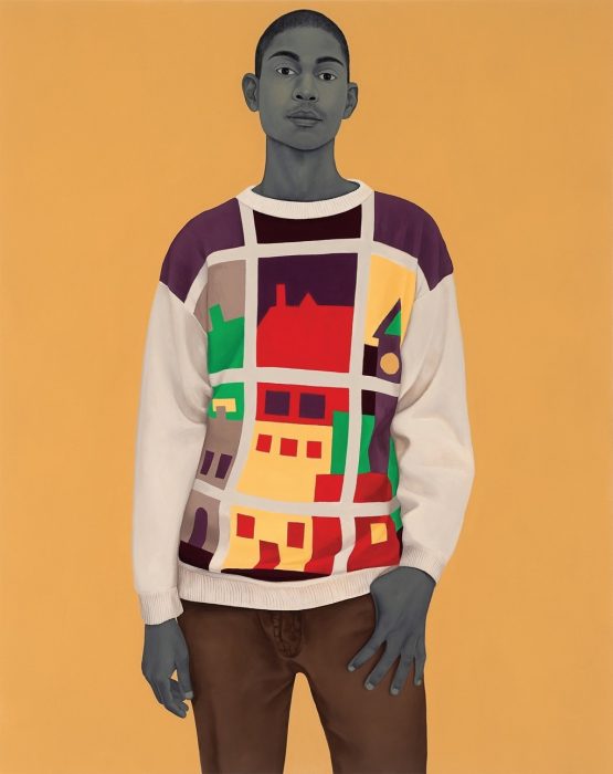 Colorful paining of young man in sweater