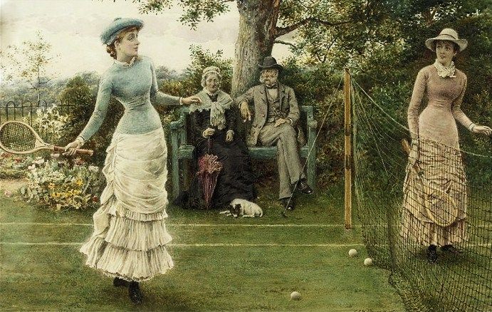 Victorian ladies playing tennis