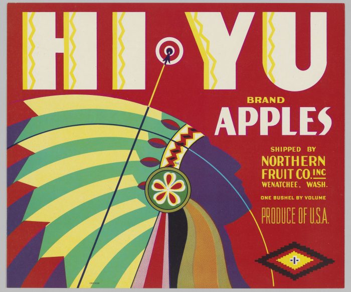 Hi Yu Apples label featuring Indian motif