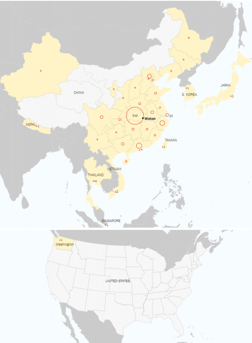 Map of confirmed cases of Wuhan corona virus
