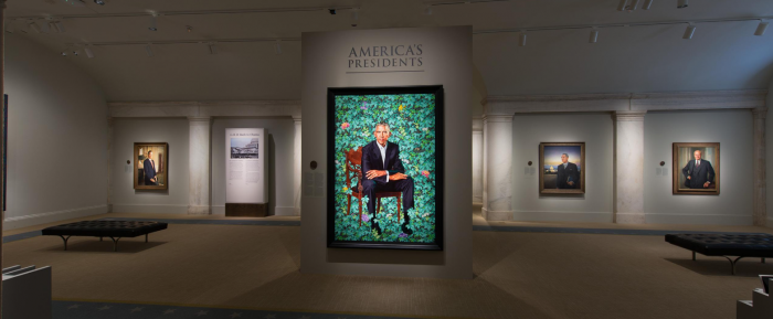 Entrance to America's Presidents Gallery at NPG with Obama portrait in foreground