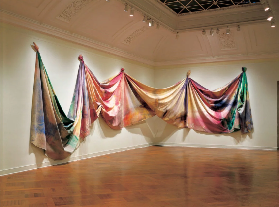 Art installation of draped fabric