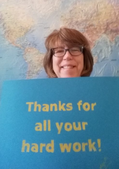 Bridget with thank you sign
