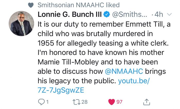 Screenshot of tweet from LGB memorializing Emmet Till