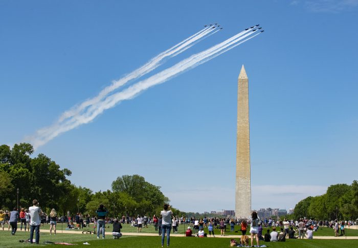 Flyover past Washington Monument