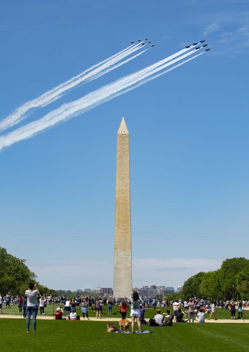 Flyover past Washington Monument