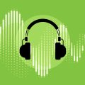 Generic headset and radio waves on green background