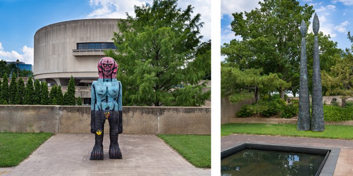 Composite of two new sculptures in Hirshhorn's Sculpture Garden