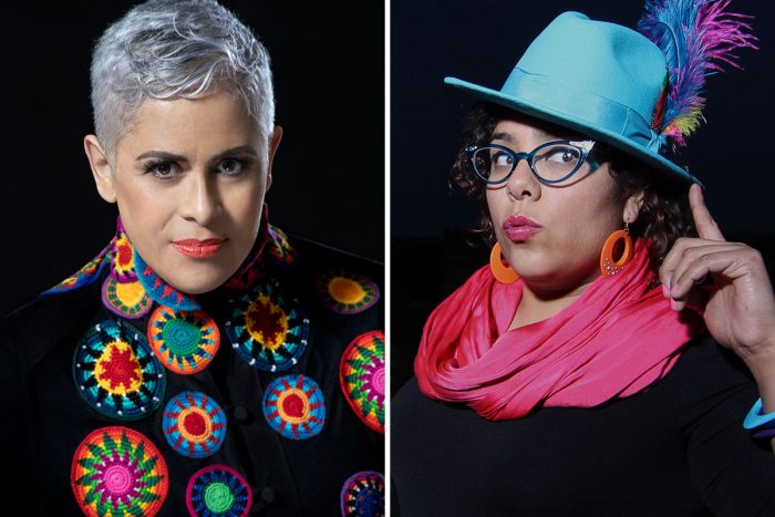 Side-by-side headshots of two women against black backgrounds
