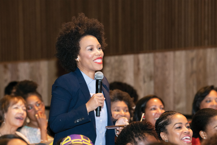 Woman speaking from audience