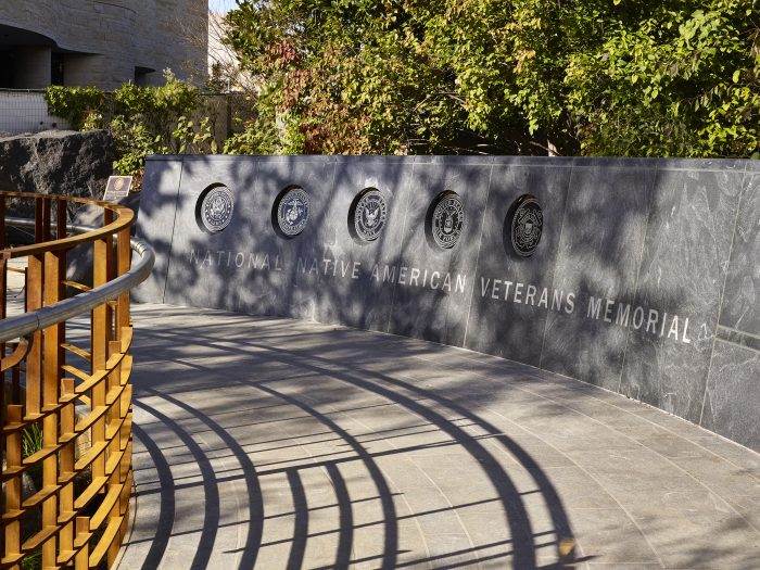 Detail of wall surrounding Native American Veterans Memorial