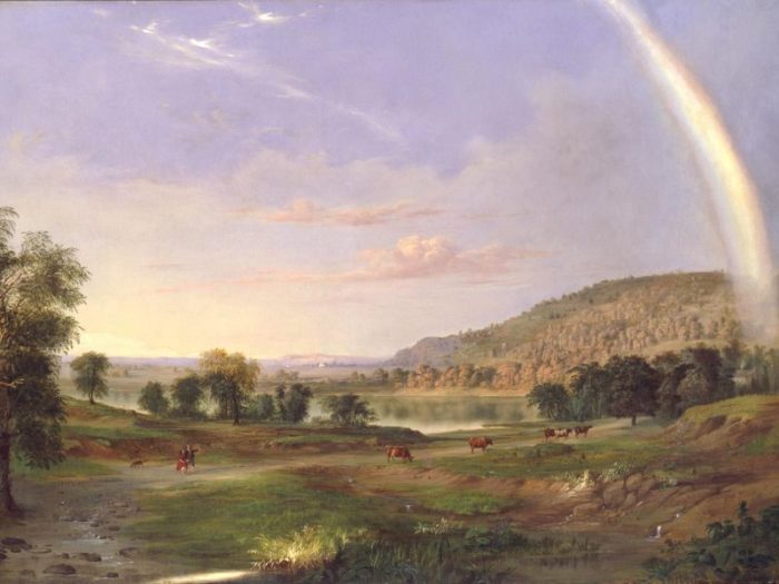 Landscape painting with rainbow