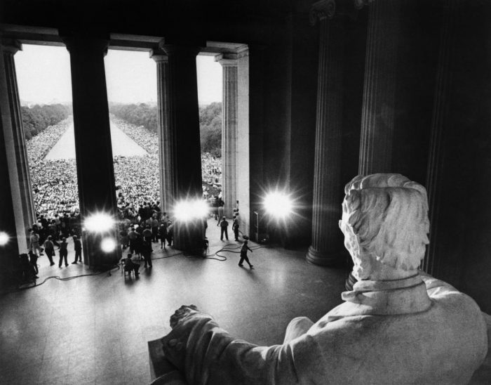 March on Washington crowd and speakers see from perspective of Lincoln Statue