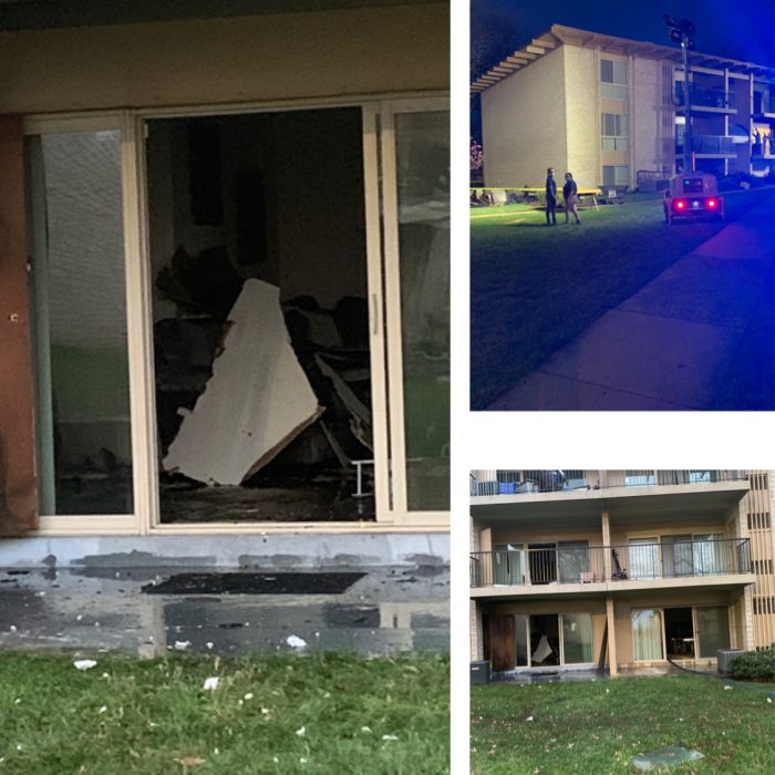 Fire damage at apartment building