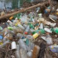 Plastic trash washed up on banks
