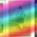Composite of photos with rainbow overlay