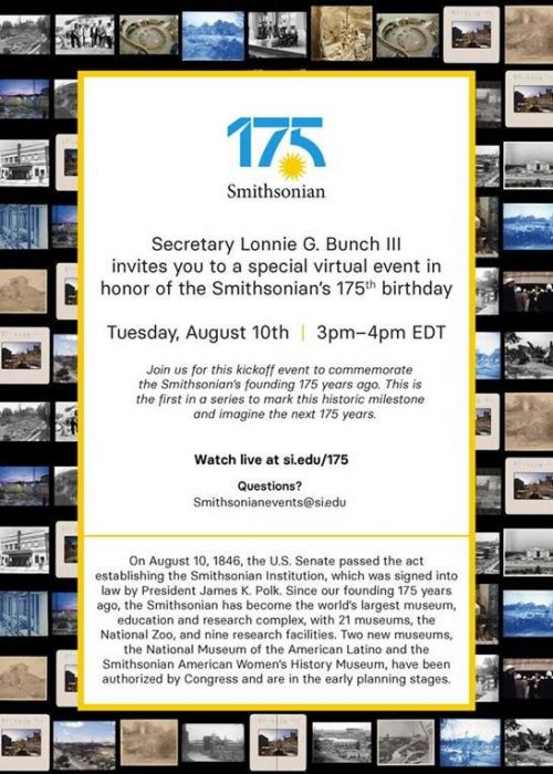 Invitation to Smithsonian 175 virtual event