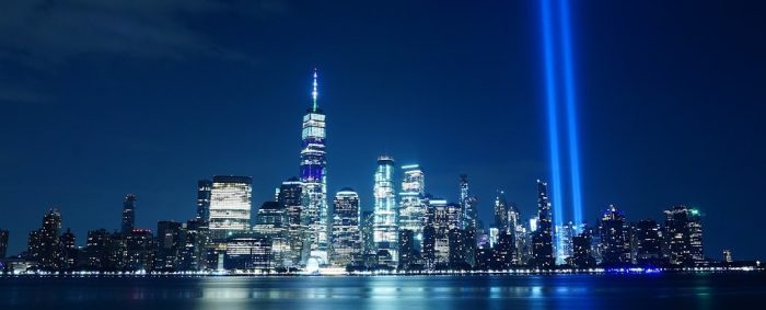 Rays of light memorializing WTC in NYC skyline